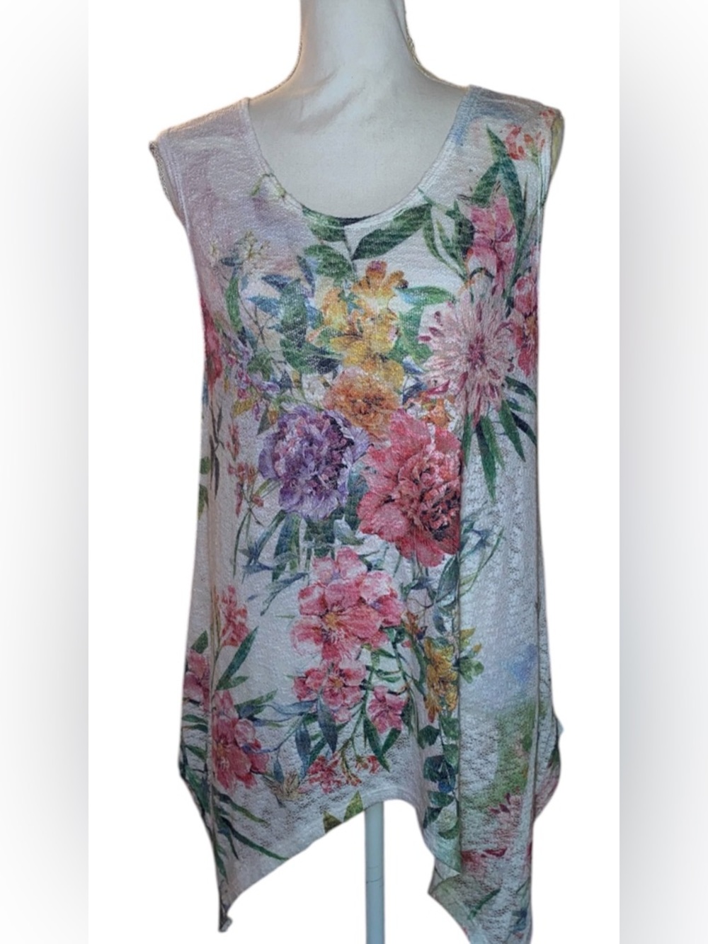 RAINBOW Brand Floral Tank Blouse/Swim Cover Vibrant Floral PNK PUR YEL GRN SZ XL